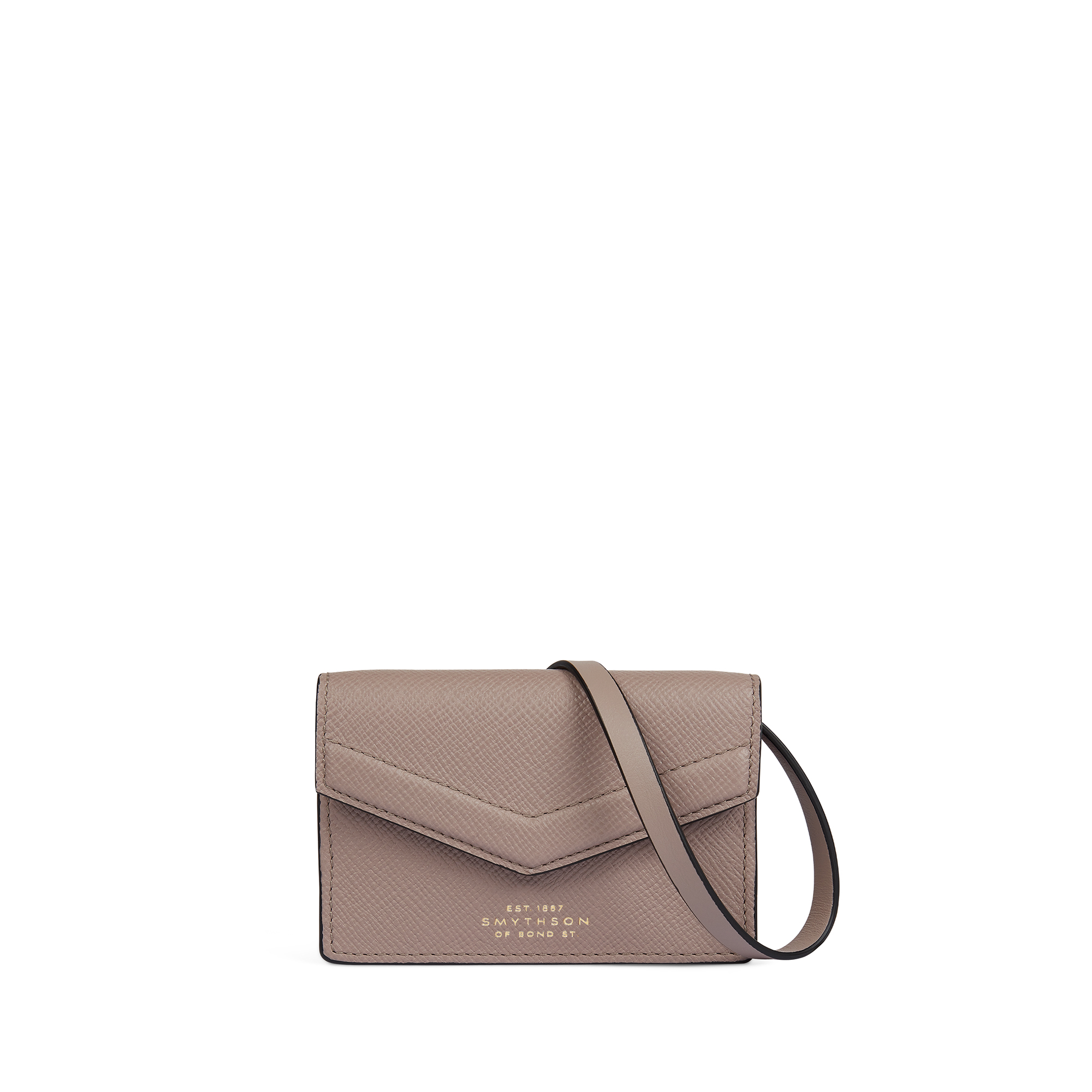 Smythson Envelope Card Case Crossbody In Panama In Taupe