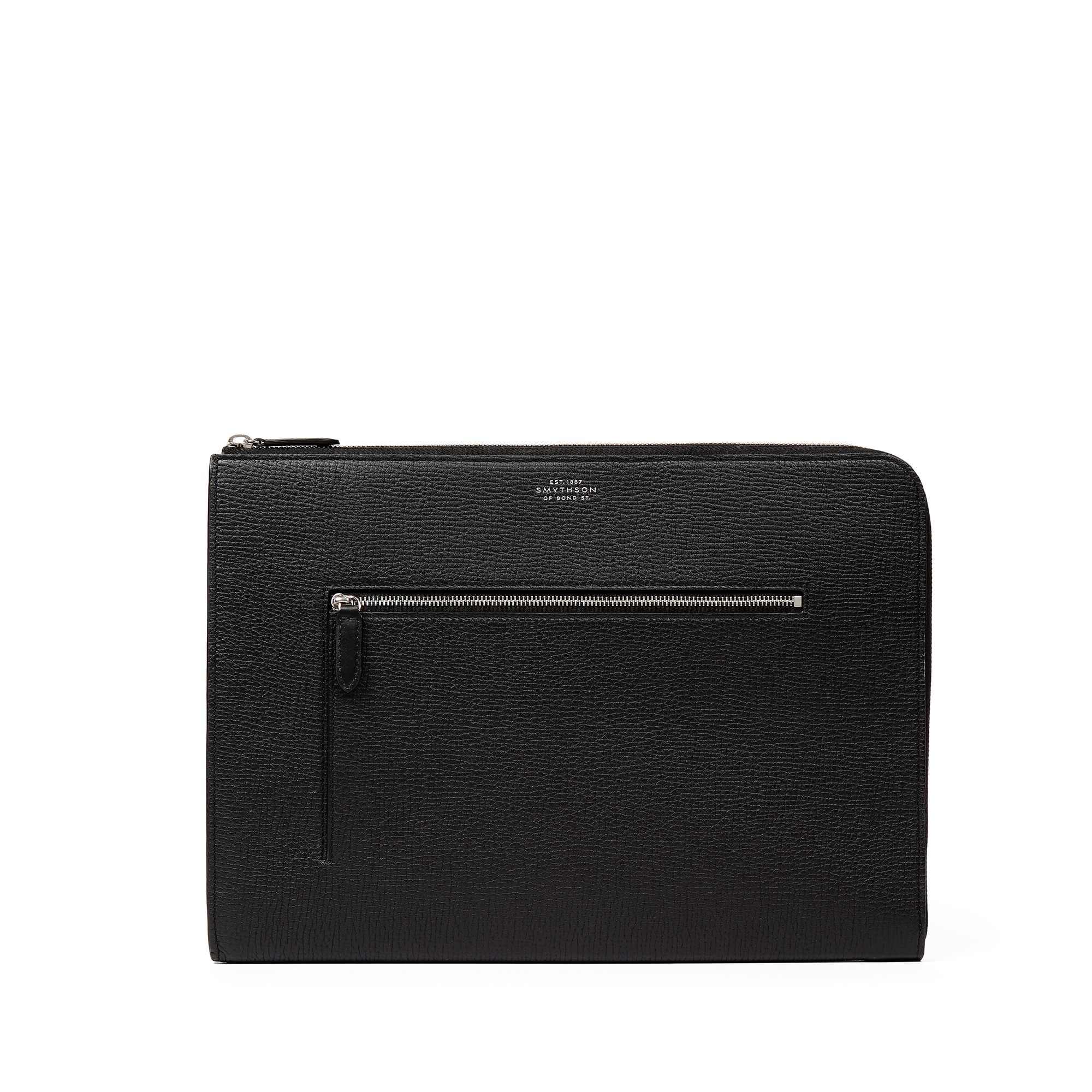 Smythson Small Laptop Case With Zip In Ludlow In Black