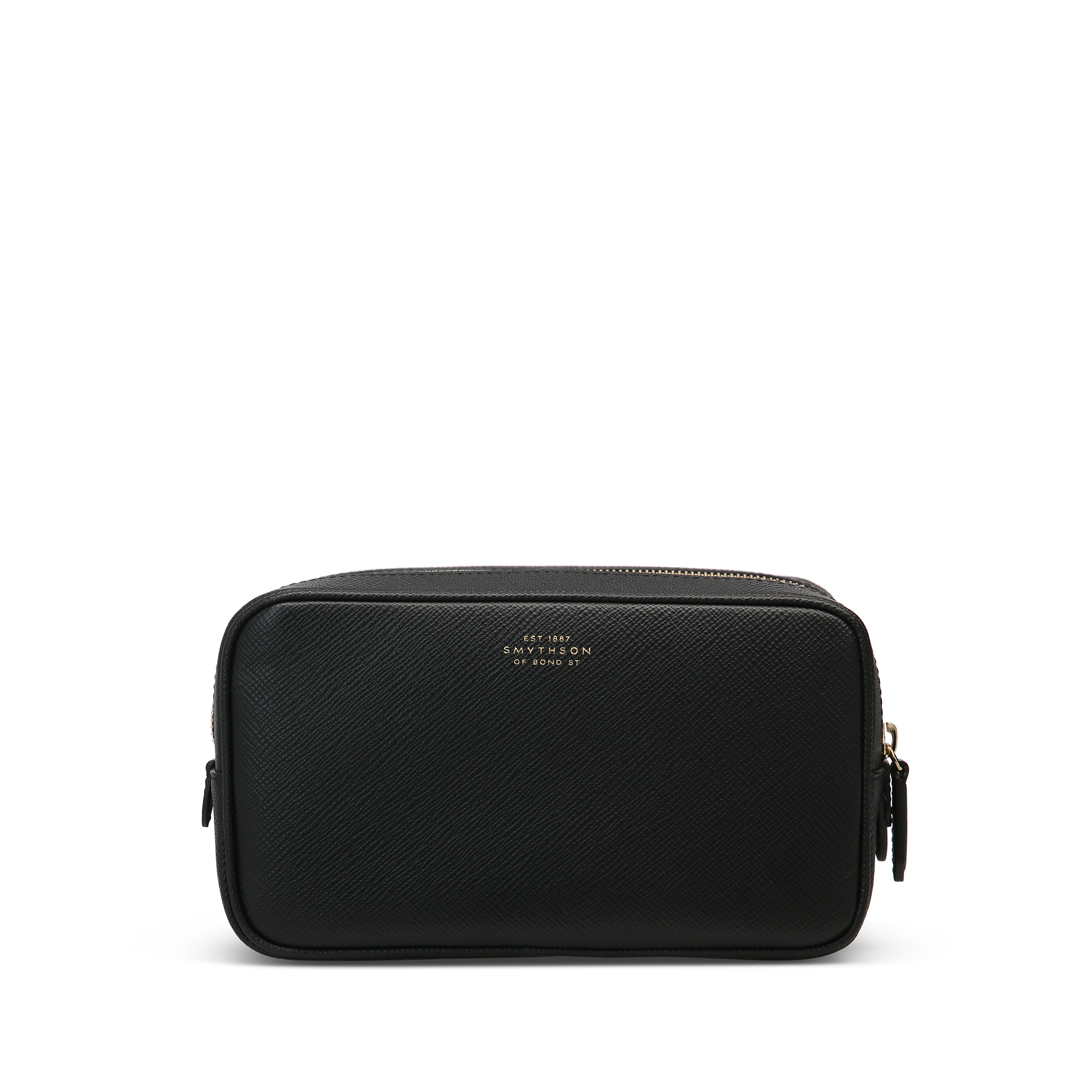 Smythson Washbag With Double Zip In Panama In Black