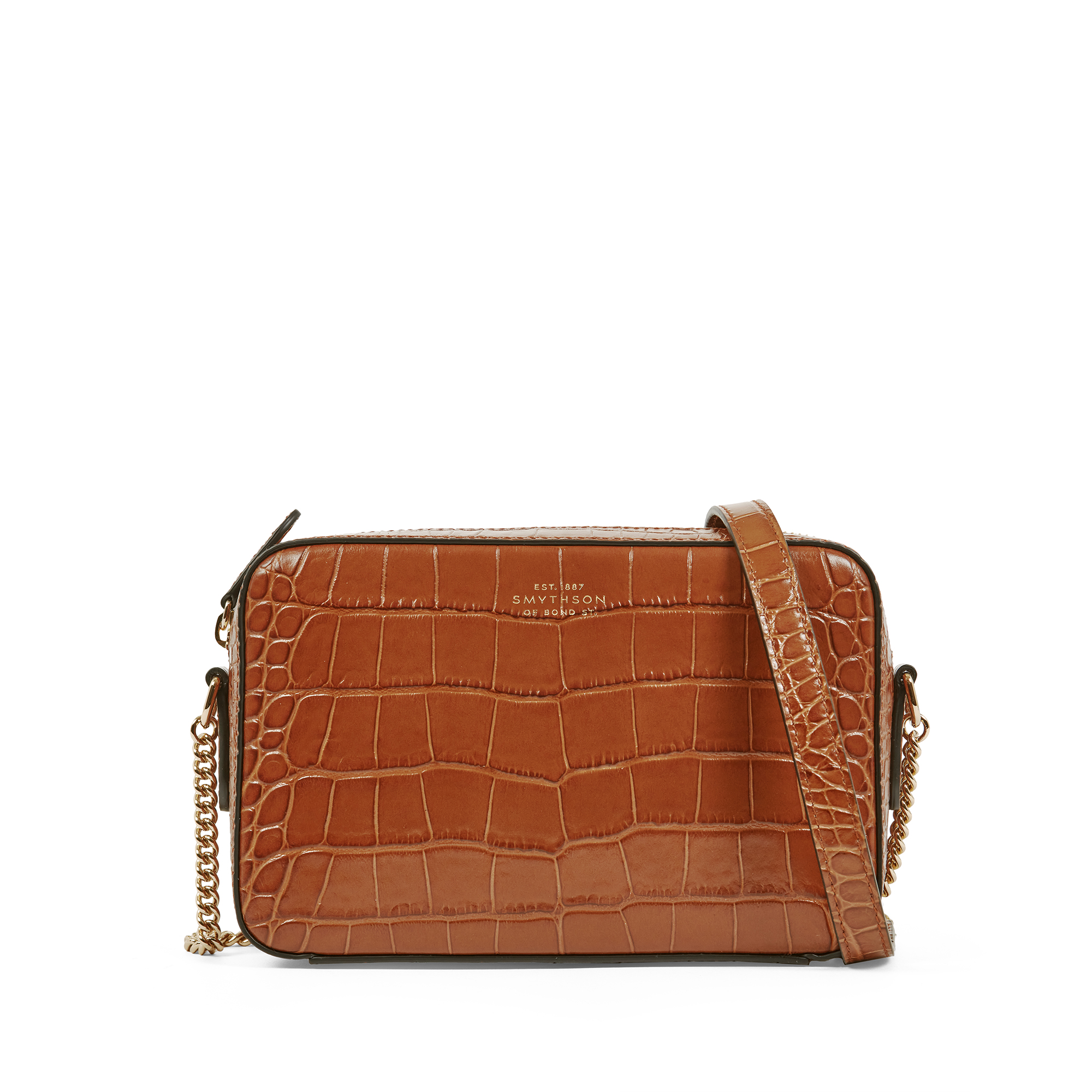 Smythson Camera Bag With Chain In Ludlow In Cognac
