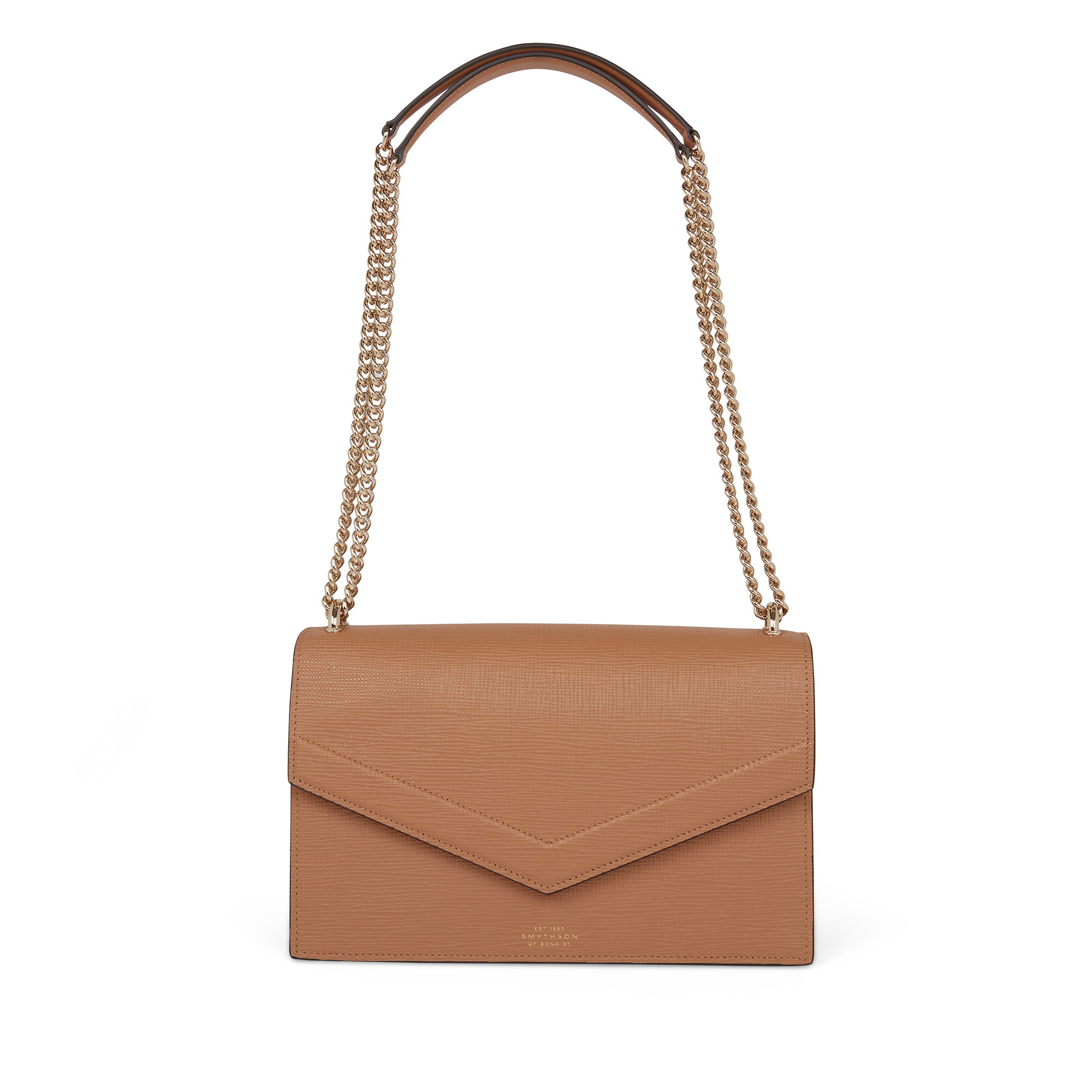 Smythson Envelope Bag With Chain In Panama In Light Rosewood